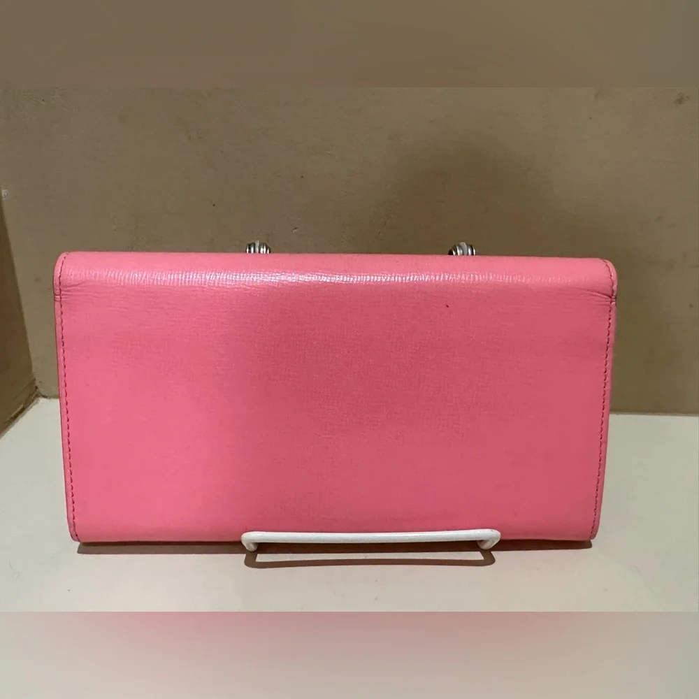 Christian Dior Pink Leather Clasp Front Long Wallet w/unbranded chain